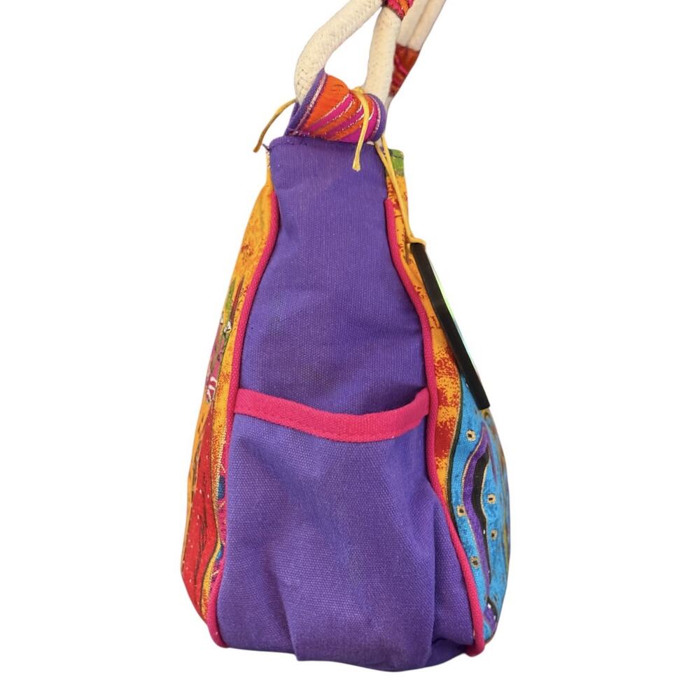 Laurel Burch Fantasticats Purse Shoulder Bag 6 Cats Zip Canvas Wood Bag Charm - Picture 5 of 15